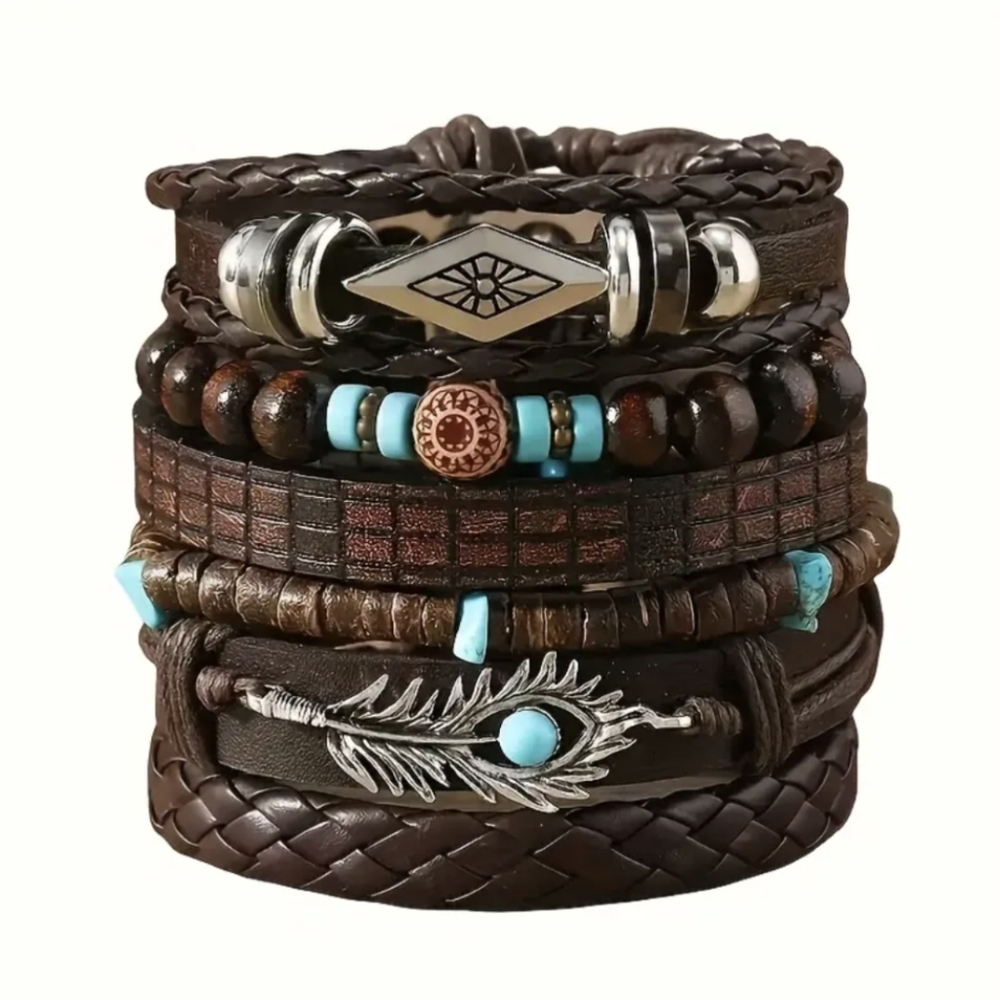 Brown Retro Bracelets Turquoise Brown Western Style Women Teen Silvery Jewely - Picture 1 of 7